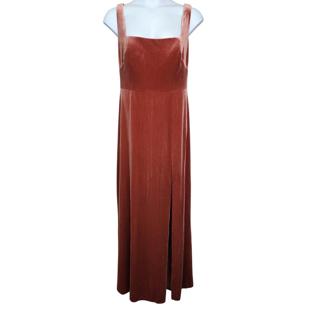 Jenny Yoo Velvet Maxi Gown Dress Rust Orange Square Neck Slit Mara Gown Size 22